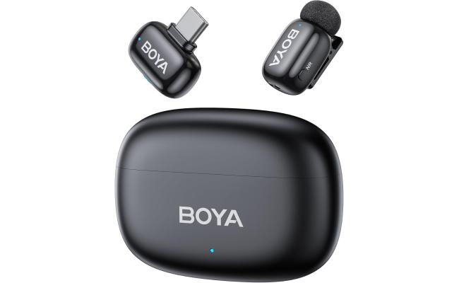 BOYA mini 2-05 Wireless Lavalier Microphone for iPhone 15-17/Android,Noise Cancellation,App Control, 48kHz/24-Bit, 30H Battery Mini Mic for Video Recording Interview Vlog(1TX + USB-C RX + Charging Case)